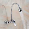 Poiqihy Chrome Väggmonterad Kök Kran Singelhandtag Dual Function Head Bathroom Kitchen Sink Tap Kallvattenblandare 210724