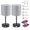 Touch Control Table Lamps with 2 USB Charging Port, Modern Bedside Nightstand Desk Lamp Grey Fabric Shade for Bedroom, Guest Room or Office