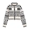 PERHAPS U Women Short Thin Sweater Knitted O Neck Crew Neck Cardigan Button White Black Brown Geometric Outwear Autumn M0236 210529