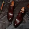 Mode hommes véritable bout d'aile en cuir chaussures habillées bout pointu à lacets richelieu sculpture Oxfords mariage affaires plate-forme chaussures F24