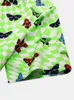 Hawaiian Checkered Shirt Mens Rolig Butterfly Tryckt Kortärmad Fluorescerande Grön Vit Plaid Skjortor Män Koreanska Kläder 210527