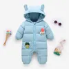 Winter Warm Född 6m 9m 12m Toddler Spädbarn Zipper Jumpsuit Plus Velvet 70 80 90 100cm Cartoon Baby Boys Girls Rompers 210529