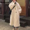 Aachoe Winter Women Solid Lamb Futro Płaszcz Z Długim Rękawem Casual Lacke Lacke Turn Down Collar Długi Teddy Coat Outerwear 210817