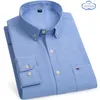 Tamanho S -7XL Azul Homens Camisa Manga Longa 100% Algodão Oxford Macio Confortável Regular Fit Qualidade Homem de Negócios Camisas Casuais 220224