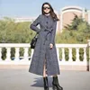 Lana da donna Miscele da donna 2022 Primavera Autunno Colletto alla coreana Plaid Giacca a vento di lana Cappotto Elegante Temperamento Cappotto lungo sottile