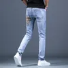 Лето 2021 повседневная хип-хоп мужские напечатанные мужские брюки модный бренд тонкий прилегающий вскользь маленькие ноги джинсовые джинсы брюки для человека