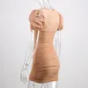 Preakfair Слованная сетка сетки старинные мини Bodycon сексуальное платье Летняя квадратная шея мода 2020 хаки вечеринка платье женщин x0521