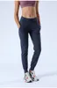 Joggers deportivos de entrenamiento de tela con sensación desnuda, pantalones recortados, cordón de cintura para mujer, pantalón deportivo para correr con dos bolsillos laterales 192H