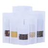 Empty White Kraft Paper Bag Stand Up Gift Dried Food Fruit Tea Packaging Pouches Window Zipper Self Sealing Bags