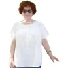 여성용 티셔츠 중간 나이 든 여자 Tshirts 여름 플러스 사이즈 짧은 소매 O 넥 코튼 린넨 탑스 여성 캐주얼 느슨한 흰색 티셔츠 H346