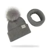 98Winter Unisex Faux Fur Pompon Hat Scarf For Kids Boys Girls Knitted Baby Caps With Pompom Bonnet Children's Accessories