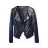 Fi printemps automne dames moto veste en cuir col rabattu fermeture éclair mince noir moto motard femme 211110