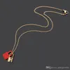 Luxury designer jewelry women necklace gold lock pendant designer necklace red orange leather lock necklace matching jewelry315W