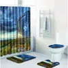 Tapetes de banho 4pcs céu cinza e rua casa de banho banheiro banheiro conjunto tapis salle bain alfombra bano