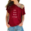 Özelleştirilmiş Baskı T Gömlek Kadınlar Için DIY sizin için fotoğraf veya üst t-shirt femme düzensiz eğri çapraz bandaj boyutu S-5XL Y0629