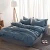 Nordic Einfache Solide Bettwäsche Set Erwachsene Bettbezug Blatt Leinen Weiche Gewaschene Baumwolle Polyester Twin Königin König Grün Blau Bettwäsche 210309