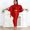 Abiti Casual Plus Size Party For Women 2021 Fashion maniche a sbuffo abiti da sera solidi abito femminile verde elegante abiti africani