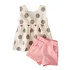 Set di abbigliamento Set estivo per ragazze Top + pantaloncini 2 pezzi Abbigliamento per bambini con stampa a pois per bambini