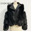 Zadorin Top Mode Luxe Fausse Fourrure Manteau Moto PU Cuir Turn Down Collier Chaud Fausse Veste Femmes Hiver 211220