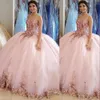 2021 مثير روز الذهب الوردي مطرزة أنيقة فساتين quinceanera الكرة بثوب الحبيب أكمام زائد حجم الترحيل الدانتيل حزب الرسمي حفلة موسيقية فساتين السهرة الطابق طول