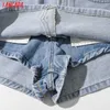 Tangada Kvinnor Kort Denim Skirt Shorts Zipper Fickor Kvinna Retro Casual Shorts Pantalones PP21 210609