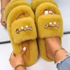 Slippers Women Outdoor Pearl Decor Bedroom Sandals Furry Slides Platform Fluffy Luxury Designer Winter Warm Shoes 2022Slippers