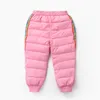 Boys down wadded trousers kids stripe pattern Girl warm pants child windproof waterproof winter Long thickness pants for 2-6T 210303