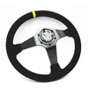 350mm Suede Leather Racing Steering Wheel Universal Yellow Pink Stripe Car Sport Steering Wheel Aluminum Frame With Logo