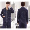 Aankomst mode mannen slaapdoeken turn-down kraag donkerblauw geometrische print jas 210928