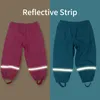 Inverno Pioggia Ragazze Pantaloni In Pile Ragazzi Pantaloni PU Impermeabili Per Bambini Impermeabili Outdoor Bambini Tute Vestiti Da Neve 210306