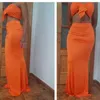 Två stycken set sommar klänning kvinnor 2021 Orange strapless maxi klänningar golv längd plus storlek sexig strand bär boho vestidos outfits y0726