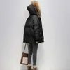 Doğal Büyük Kürk Yaka Parkas Moda Kısa Ceket Kadın Kış Ceket Gevşek Kadın Sıcak Zarif Aşağı 210916