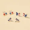 American Flag Three Stars Blue Yellow Red White Butterfly Dragonfly Copper Metal Simple Stud Earrings for Women Q0709