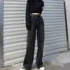 Jean gris fumé taille haute à jambes larges Y2K style hyuna drapé pantalon droit surdimensionné lâche pantalon 210809