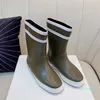 Vrouwen antislip afdrukken regenlaars natuurlijke rubber vlakke halve laarzen top designer lente herfst dames schoenen doos maat 35-40