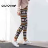 SALSPOR 3XL Print Plus Leggings in velluto Mantieni caldo Autunno Inverno Ispessimento Leggings in lana di agnello Vita alta Large Size Skinny 211221