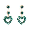 Fashion Women Heart Earrings S925 Silver Pin Studs Green Pink Bling Rhinestone Pendant Drop Jewelry Gifts Glass Drill Lady Girls S297G