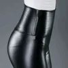 Damen PU-Lederhose, hohe elastische Taille, Leggings, nicht knacken, schlanke Fleece-Hose, Damenmode, F80 211215