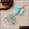 Key Rings Jewelry Natural Stone Tree Of Life Keychain Owl Tassel Chain Bag Fashion Drop Delivery 2021 Tf986