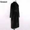 Nerazzurri Inverno Lungo Bianco Nero Caldo Soffice Cappotto di Pelliccia Sintetica Cintura Manica Donna Risvolto Elegante Moda Coreana senza Bottoni 211215