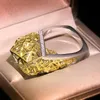 Klusterringar överdrivna geometriska damer bröllop förlovningsring mode smycken gyllene silver färg ihålig stor