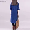 2021 봄 솔리드 코듀로이 드레스 Zanzea 빈티지 긴 소매 Vestidos 여성 TurtleNeck Party Sundress 여성 튜닉 가운 Kaftan G1214