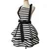 XiuMood Apron Black And White Striped Simple Double Layer Cotton Fabric Skirt Home Kitchen Cooking Aprons For Woman Adult Bibs 210622