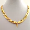 Stunning Real 24K Solid Yellow Gold GF Italian Figaro Link Chain Pendant Necklace 22" Inches Mens Gift 10mm 55CM