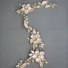 スリブラダルハンドメイドラインストーンオパールクリスタル淡水真珠合金の花の結婚式のヘッドバンドブライダルブライドメイド女性の髪の宝石類
