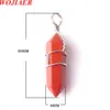 WOJIAER Natürliche Charms Edelsteine Wire Wrap Bullet Sechseckiger Anhänger Spitz Reiki Chakra Heilperlen Amethyst Weißer Opal Männer Frauen Schmuck BO946