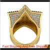 Iced Out Star Rings for Men Luxury Designer Mens Bling Diamond Stars Ring Copper Zircon 18K Gold Plated Wedding Engagement Rings 52303