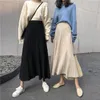 Colorfaith femmes printemps hiver tricoté Midi a-ligne jupes mi-mollet Empire Style coréen élégant mode solide jupe SK4240 210306