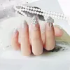 24 stips mode falska naglar med lim lysande kristall zirconia bröllop engagemang falska naglar för kvinnor tjejer