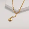 قلادة القلائد baoyan أزياء الذهب النقي المعادن هندسة سلسلة قلادة القلب جولة مع الزركون y شكل الفولاذ المقاوم للصدأ لفتاة